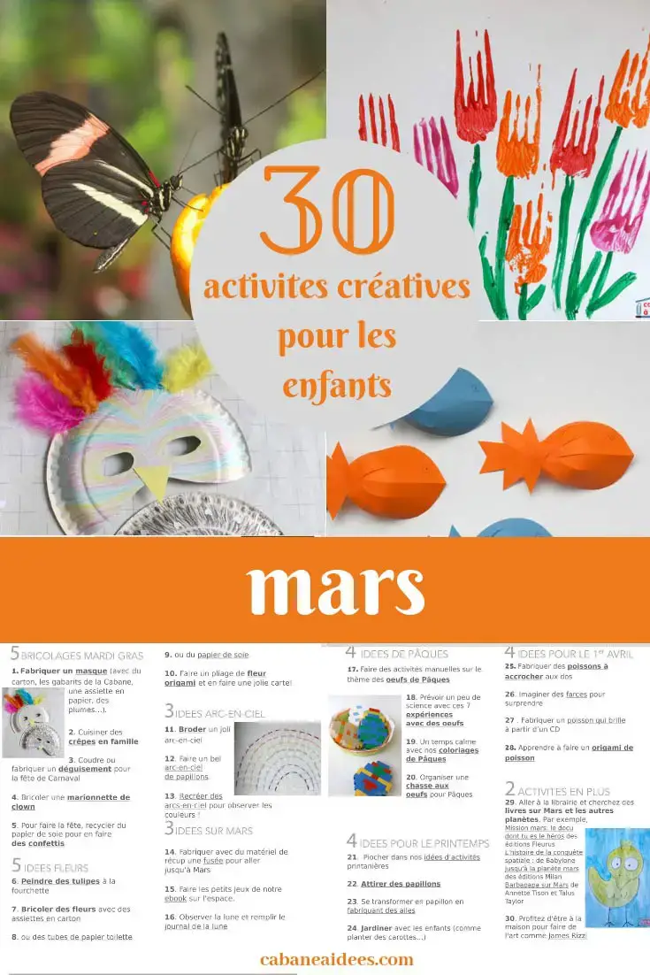 31 activités créatives pour mars pour les enfants (avec une liste à  imprimer) - Cabane à idées
